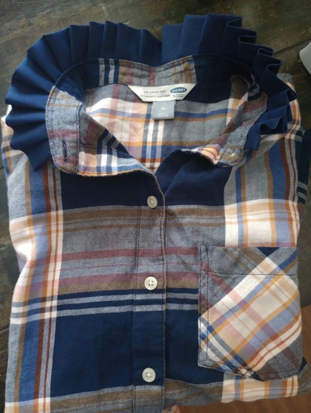 Old Navy Navy & Tan Plaid Tie-Front Button Down Shirt